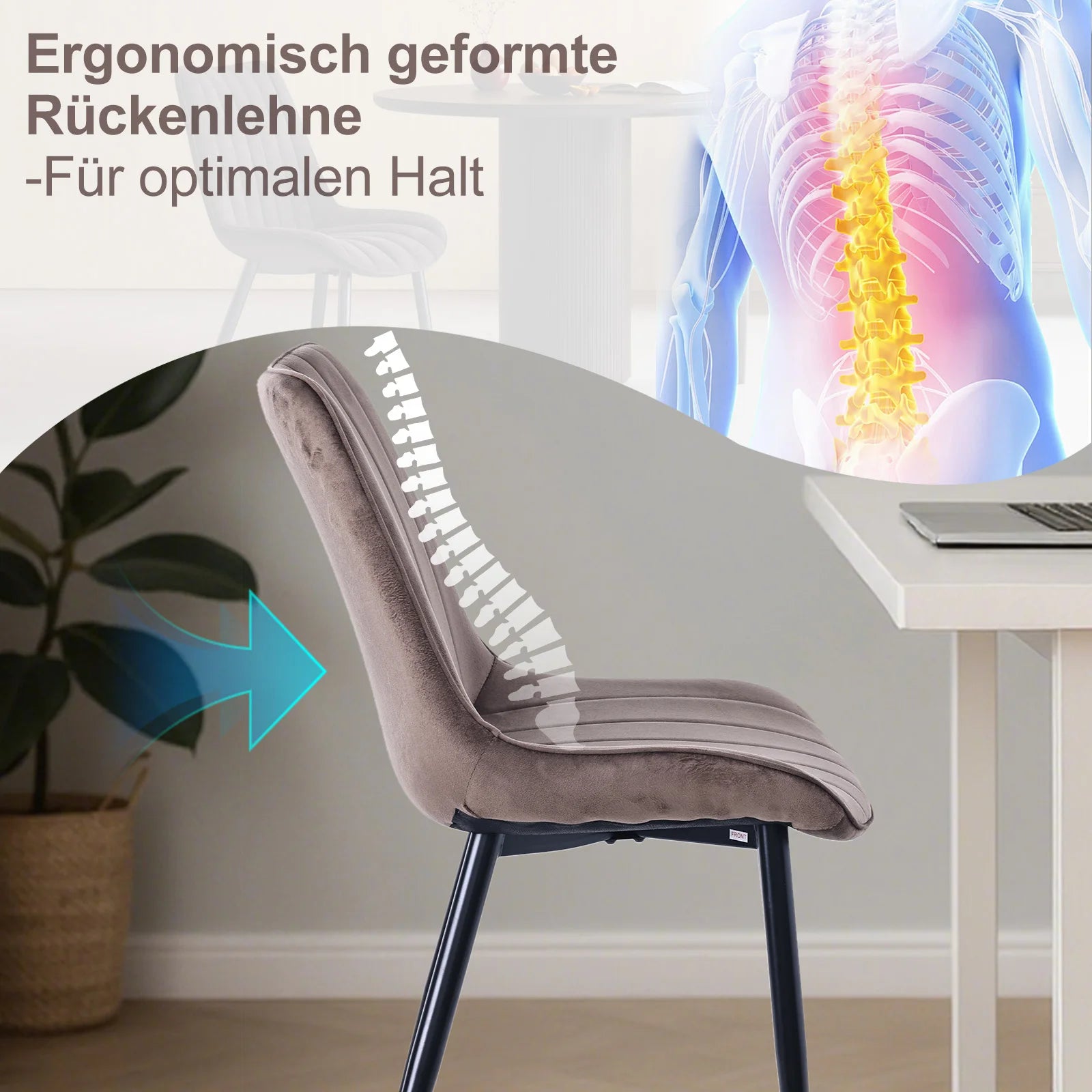 HOMAVO YZ1 Esszimmerstühle 2er-Set – Moderne Design-Stühle aus Samt oder PU-Leder mit Rückenlehne & Metallgestell für Küche, Wohn- & Arbeitsbereich