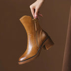 Botines de tacón alto para mujer con Blockabsatz – Elegante Kurzstiefel mit Plateau, Reißverschluss y Retro-Design 