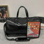 Minimalistische Herren Reisetasche – Schwarze PU Leder Weekender Bag, wasserfest, große Kapazität für Sport, Fitness und Kurztrips