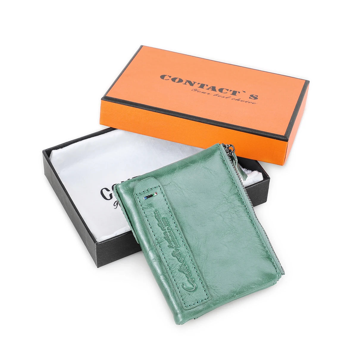 CONTACT’S Damen Geldbörse aus echtem Leder – Kompakte Bifold Wallet mit Kartenfächern, Münzfach & Reißverschluss