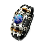 Sternzeichen Lederarmband mit Druckknopf – Zodiac Armband mit Glas-Cabochon für Damen & Herren, 12 Sternzeichen Unisex Schmuck