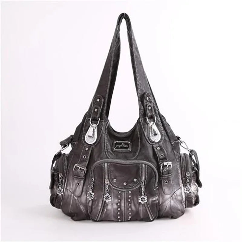 Angelkiss Damen Schultertasche aus PU-Leder – Große Hobo Handtasche mit Reißverschluss, Crossbody & Satchel für Alltag & Party