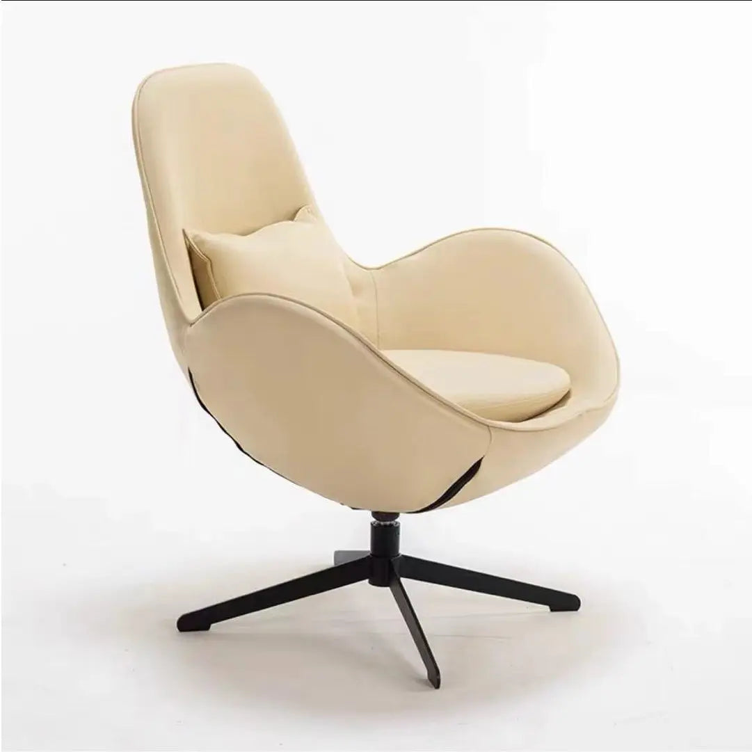 Luxuriöser Nordic Lazy Leder-Einzelsessel mit 360° Drehfunktion – Moderner Relax-Armchair mit Rollen für Wohnzimmer