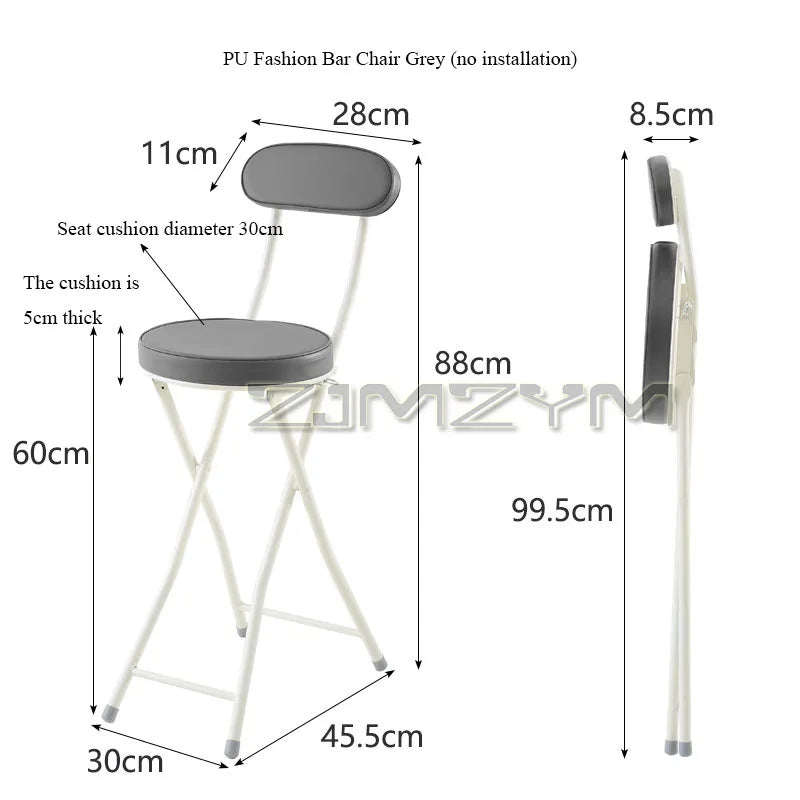 ZJMZYM Klappbarer Barhocker aus PU – Moderner, platzsparender Faltstuhl mit Rückenlehne für Küche, Café & kleine Räume