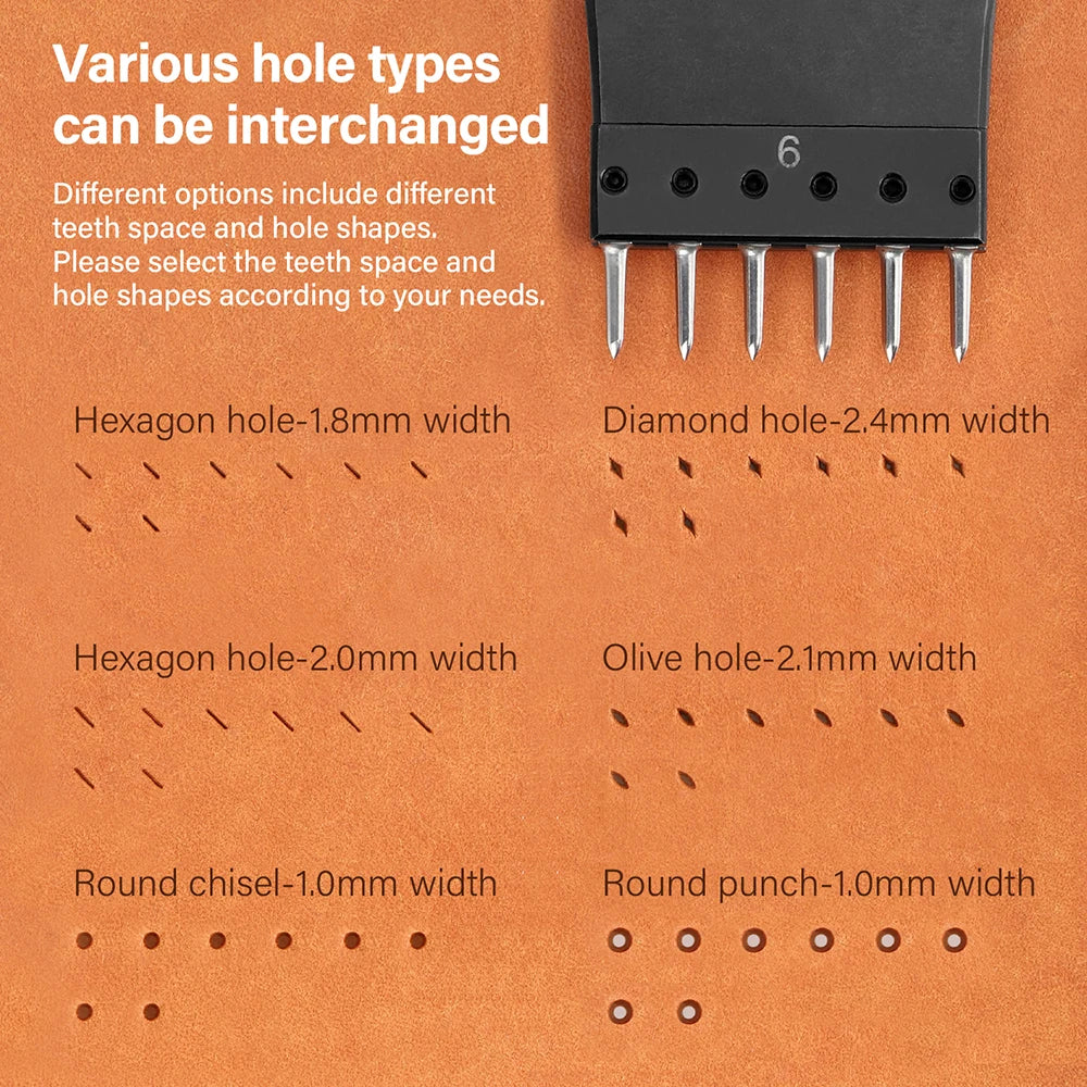 WUTA Multifunktionaler Leder Lochstanzer – Austauschbares Stich- & Lochwerkzeug mit Rund-, Diamant-, Oliven- & French-Style Köpfen