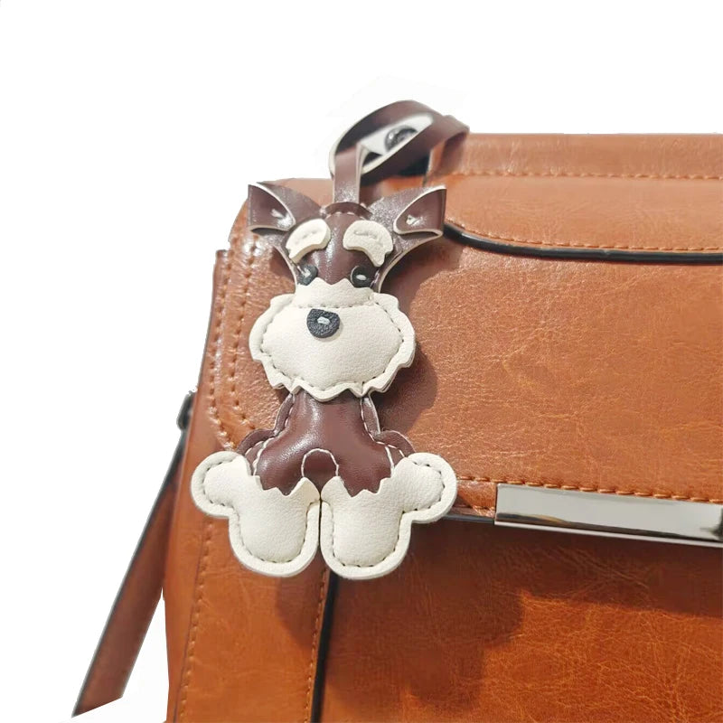 Kawaii Schnauzer Hunde-Schlüsselanhänger aus PU-Leder – Niedlicher Cartoon Tier-Keychain als Taschen- & Rucksack-Charm für Damen & Herren