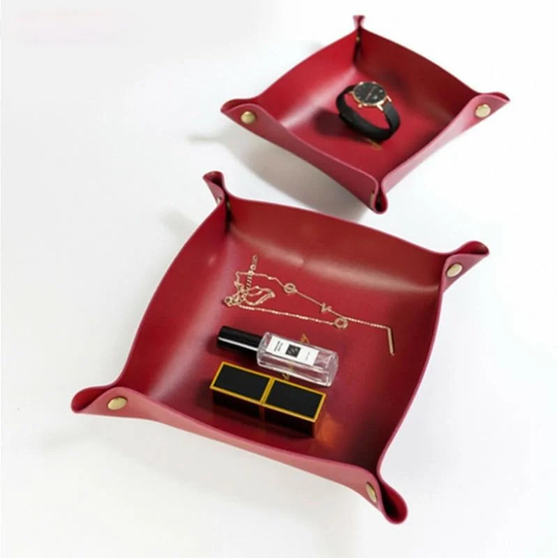 Nordic PU-Leder Ablageschale – Faltbarer Desktop Organizer für Schlüssel, Schmuck & Kosmetik | Rundes Design