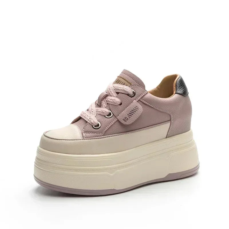 Fujin Damen Plateau Sneaker aus Echtleder – 9 cm Plattform Vulcanized Shoes | Hohe Casual Sneaker mit Komfort-Sohle