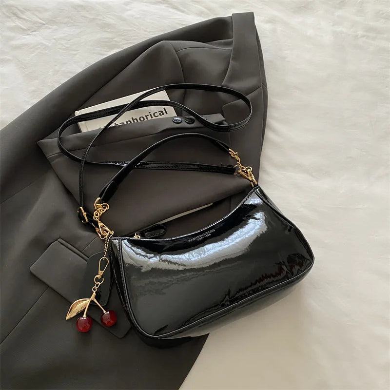 Retro PU-Leder Schultertasche für Damen – Modische Unterarmtasche in Einfarbig, Leichte Handbag