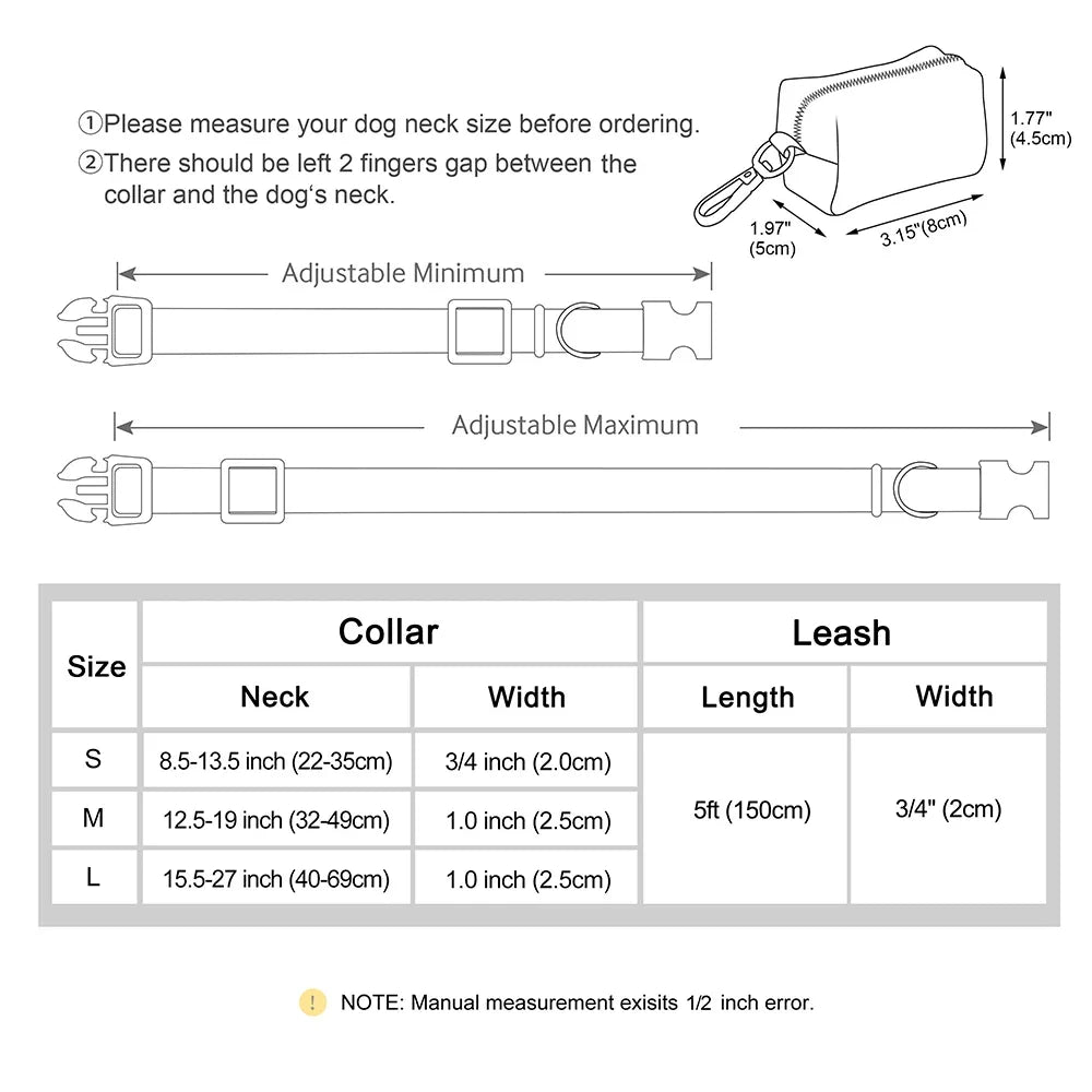 Personalisiertes PU-Leder Hundehalsband- & Leinen-Set mit Kotbeutelhalter – Farbiges Komfort-Set für Hunde & Möpse