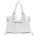 Vintage Tote Bag aus gewaschenem PU-Leder – Große Schulter- & Crossbody Tasche mit Zipperfächern, Flecht- & Quastendetails