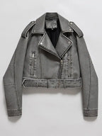 Damen Oversized Vintage PU Lederjacke – Kurze Biker Kunstlederjacke mit Gürtel & Reißverschluss, lässige Streetwear Moto Jacke