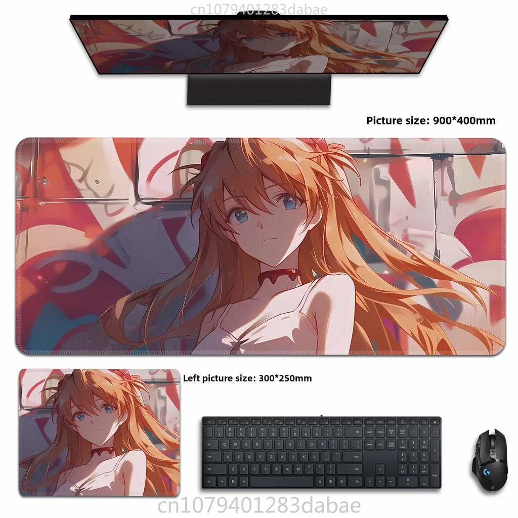 Asuka Langley XXL Anime Tapis de souris en cuir PU – Tapis de souris de jeu étanche au design Neon Genesis Evangelion
