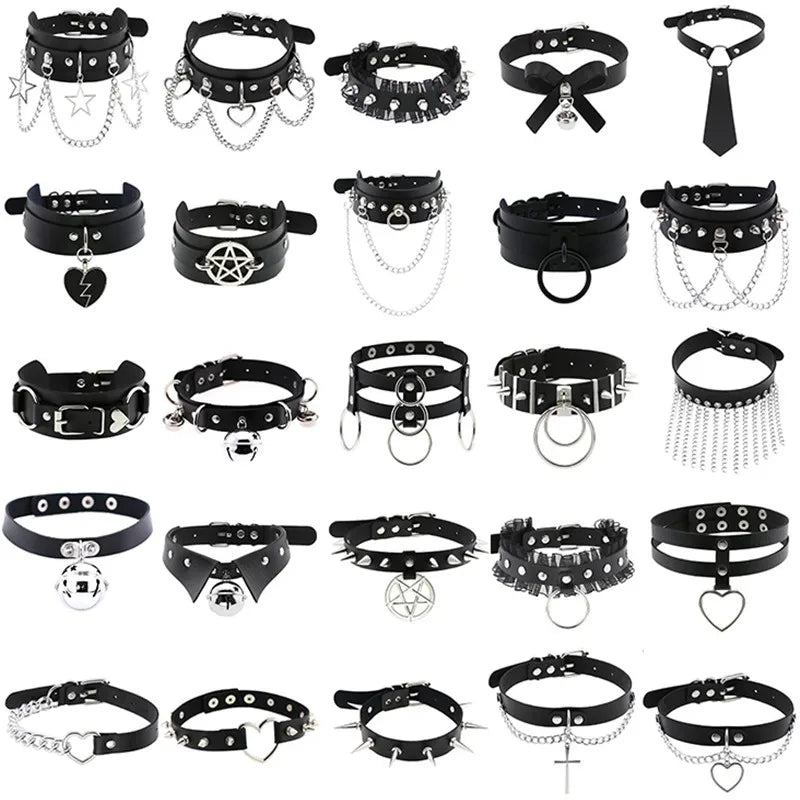 Gargantilla gótica punk con Nieten &amp; Stern – PU-Leder Halsband con Herz, Kreuz &amp; Spikes en estilo Harajuku Y2K para mujeres 