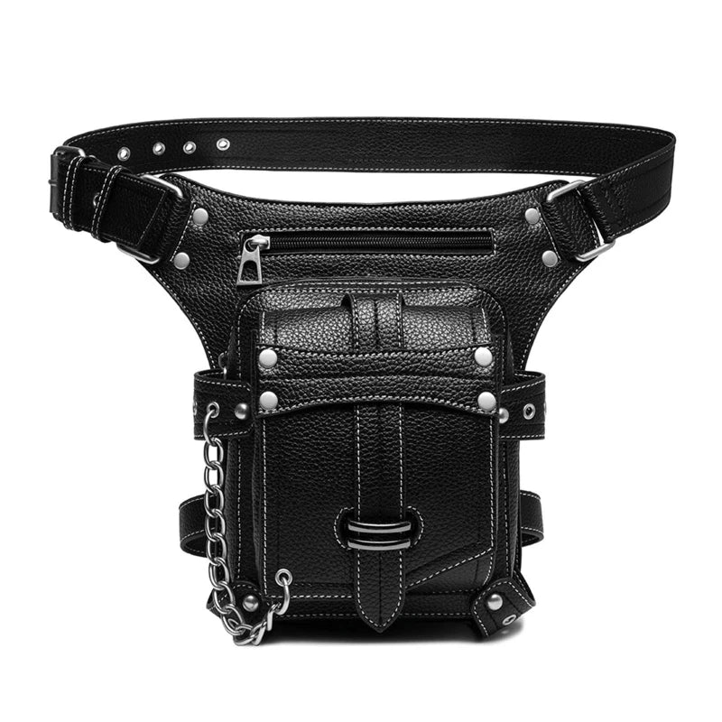 Steampunk Damen & Herren Bauchtasche – Gothic PU-Leder Fanny Pack, Crossbody & Thigh Leg Hip Holster für Reisen und Festivals