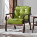 Nordischer Retro Holzstuhl mit Armlehnen – Minimalistischer Wohnzimmerstuhl aus Massivholz mit Lederbezug, Moderner Lounge- &amp; Sesselstuhl