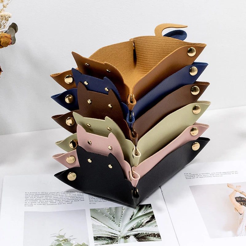 PU Leder Ablageschale in Katzenform – Kreativer Organizer für Schreibtisch, Schmuck & Kleinteile