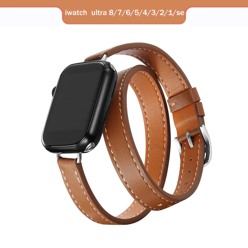 Double Tour Lederarmband für Apple Watch Ultra & Series – Premium Lederarmband für 49mm, 45mm, 44mm, 42mm, 41mm, 40mm & 38mm