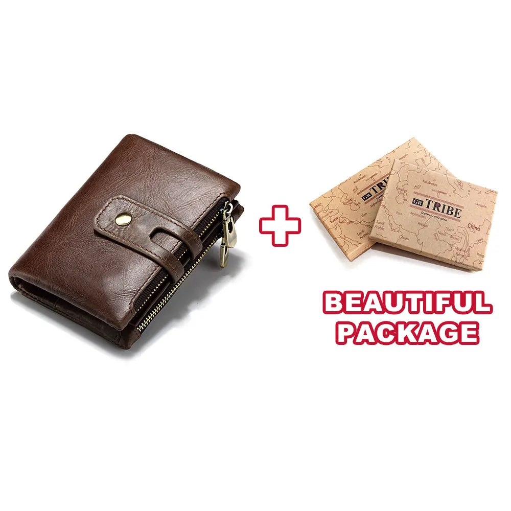 HUMERPAUL Retro Herren Geldbörse – RFID Leder Kurzportemonnaie mit Reißverschluss, Münzfach & Kartenfächern