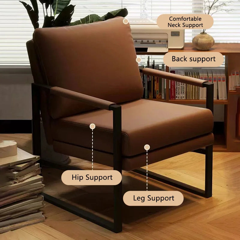 Weicher Leder Lounge Chair – Moderner Relax-Sessel mit Stahlrahmen, breiter Armchair für Wohnzimmer, Büro & Schlafzimmer