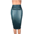 Damen Bleistiftrock aus Kunstleder mit Rückenschlitz – Eleganter High-Waist Pencil Skirt, knie­lang, Slim Fit für Office & Sommer
