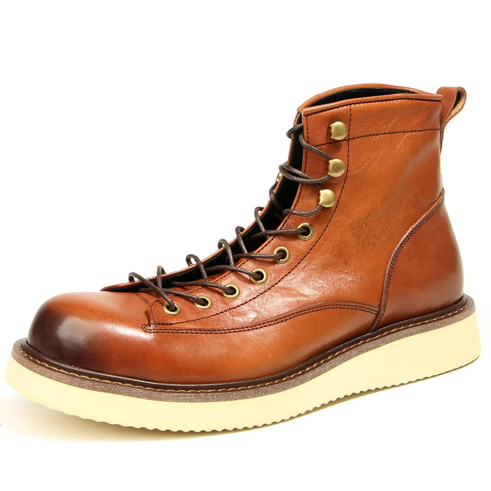 MJYTHF Herren Leder Motorradstiefel – Vintage Cowhide Ankle Boots aus echtem Leder, handgefertigt, wasserdicht
