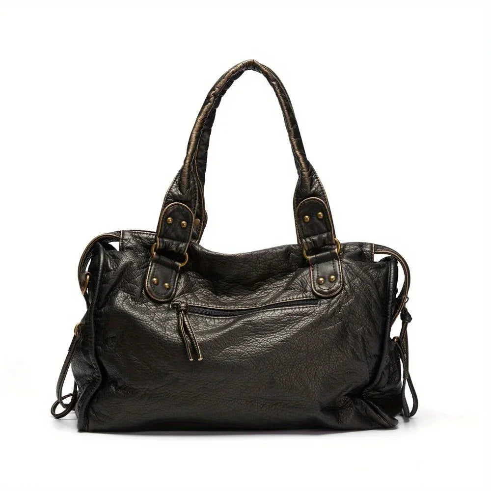 Bolso retro de cuero PU para estudiantes y mensajeros – Bolso grande Y2K para motocicletas y etiquetas