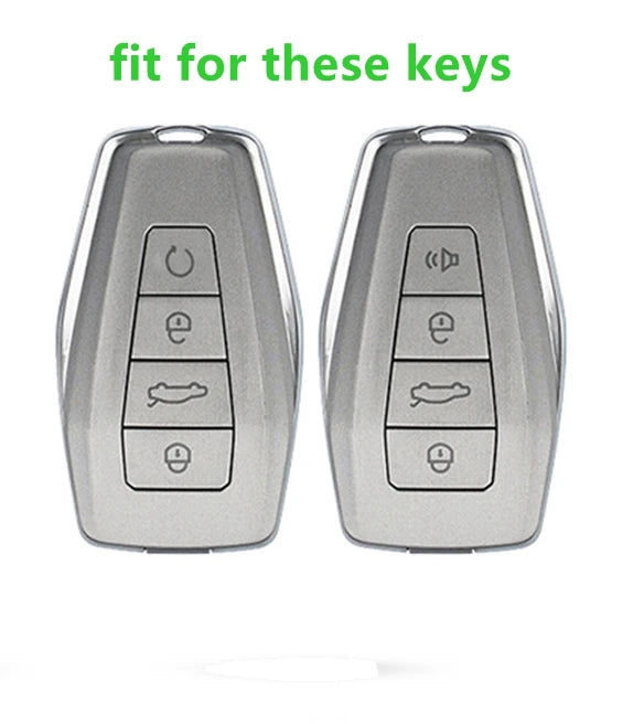 Zinklegierung & Leder Autoschlüssel Hülle mit Kette – Premium Key Case Cover für Geely & Proton Modelle