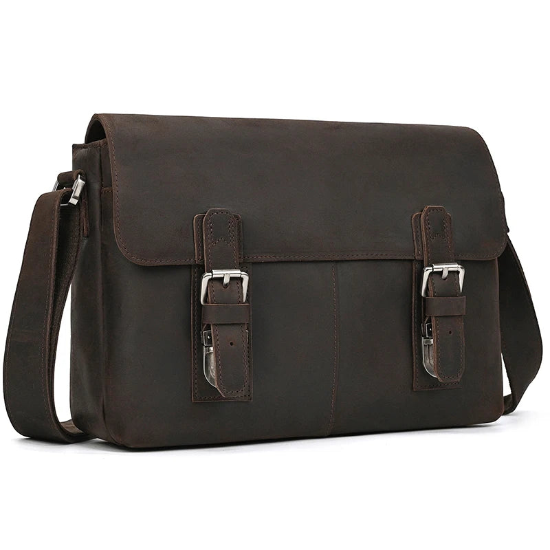 Newsbirds Vintage Herren Leder-Aktentasche – Crazy Horse Laptop Messenger Bag para oficina y oficina 