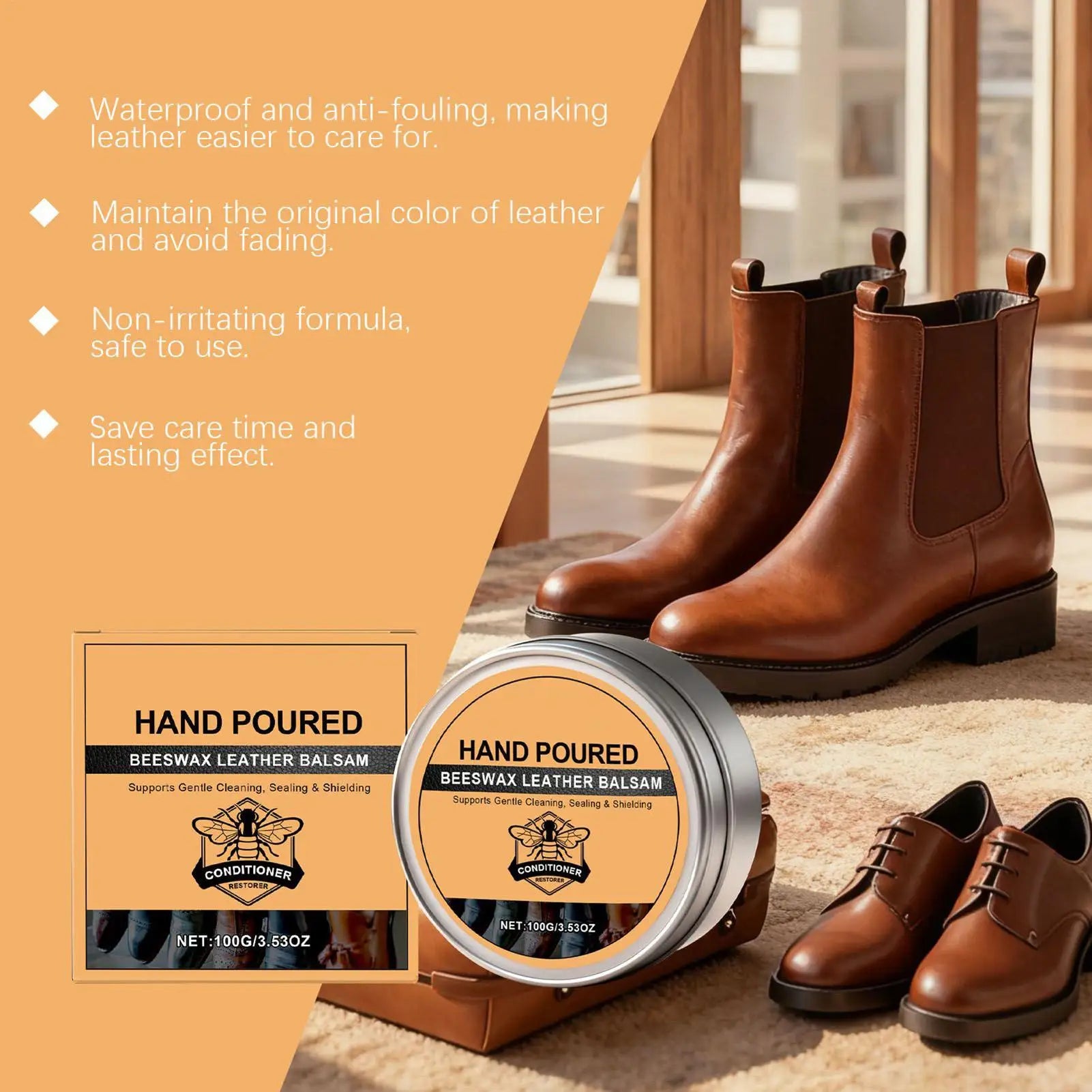 Leder Conditioner mit Bienenwachs – Polier- & Pflegebalsam für Jacken, Stiefel, Schuhe, Sofas & Möbel