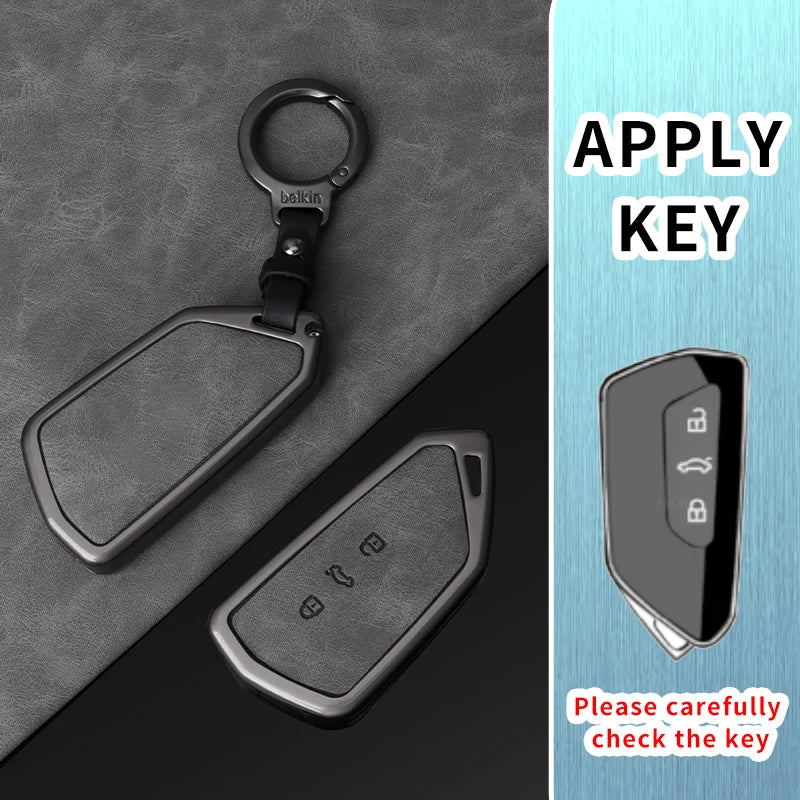 Premium Autoschlüssel Hülle aus Metall & Leder für VW Golf 8 (MK8), ID.3, ID.4 – Passend für Cupra, Skoda Octavia A8 & Seat Leon MK4 (2020–2021)