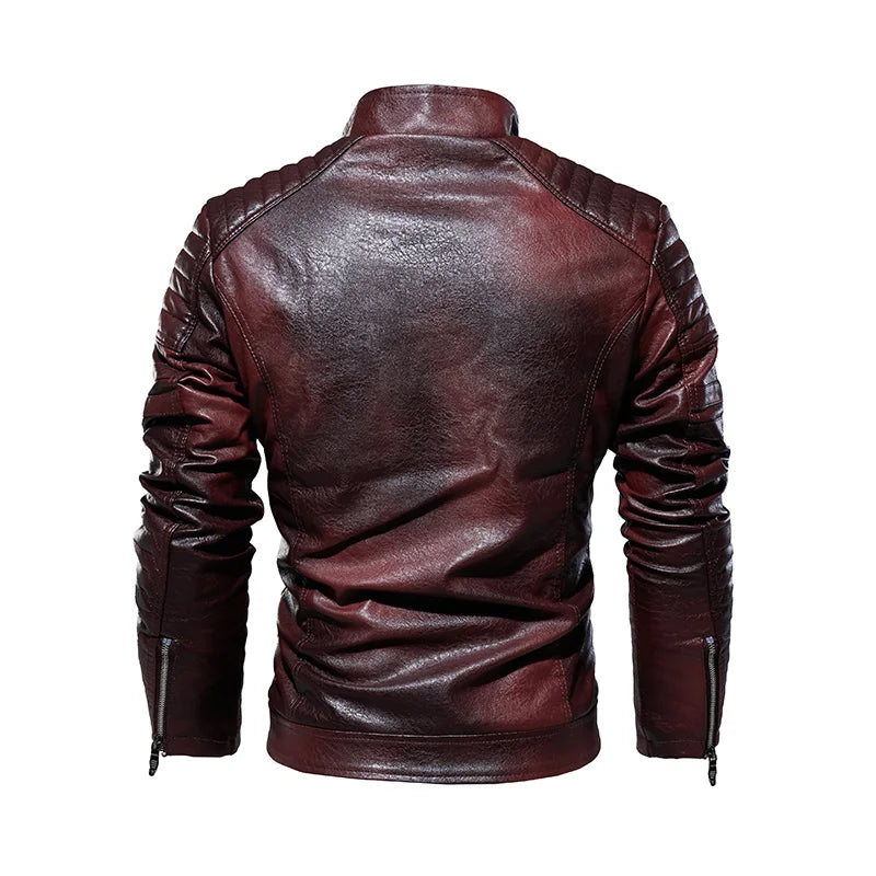 Herren Winter Motorradjacke aus Kunstleder – Slim Fit Bikerjacke mit warmem Fleece, Winddicht & Klassischem Kragen, Farben: Schwarz, Braun & Bordeaux