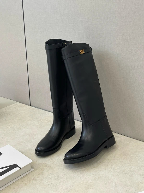 Dames Knight Boots aus véritable Rindsleder – Minimalistische Mid-Calf Lederstiefel mit weichem Schaft &amp; komfortablem Absatz