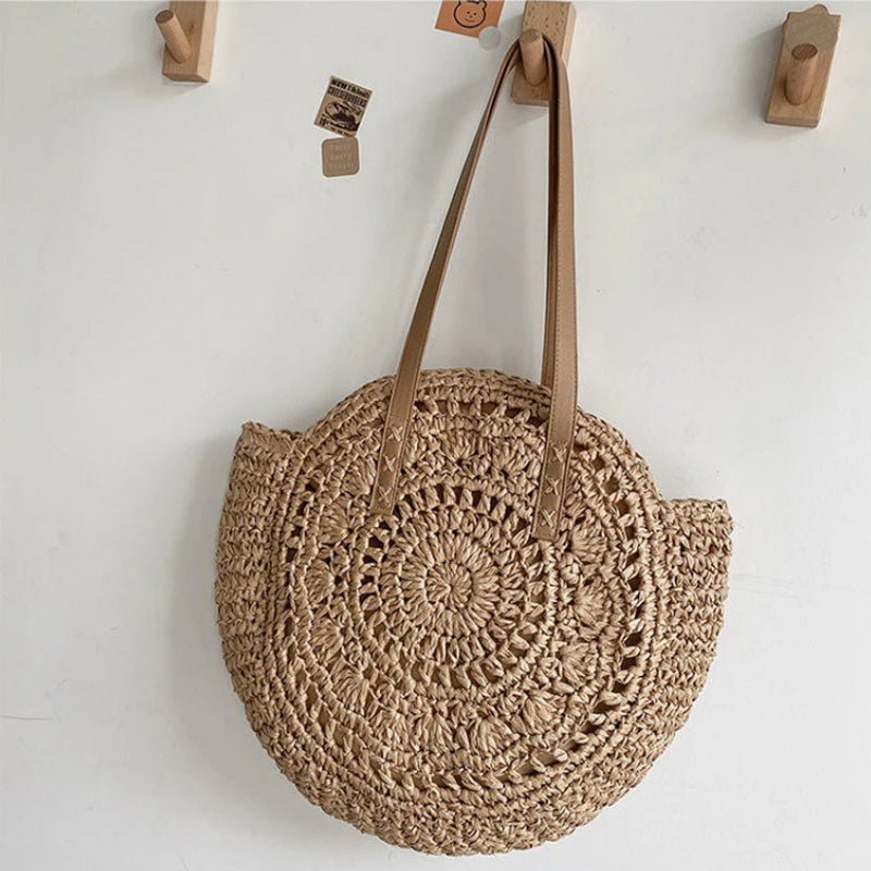 Sommerliche Damen Strandtasche aus Rundem Stroh – Grand sac de plage tissé avec sacs à main Hohem 