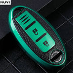 Premium Leder-TPU Autoschlüssel Hülle für Nissan & Infiniti – Robuste Key Case Cover Schale für Qashqai, X-Trail, Juke & mehr