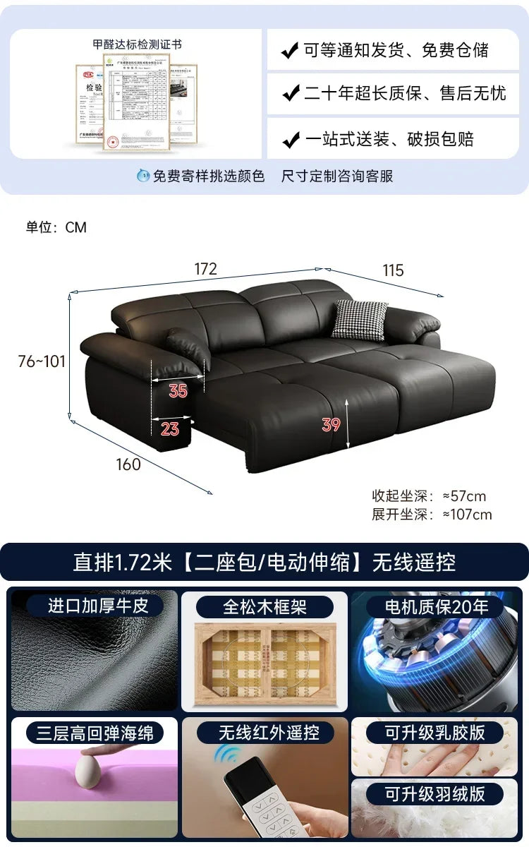 Luxuriöses schwarzes Echtleder Sofa mit Relax- & Schlaffunktion – Modernes Designer Ecksofa & Daybed für stilvolle Wohnzimmer