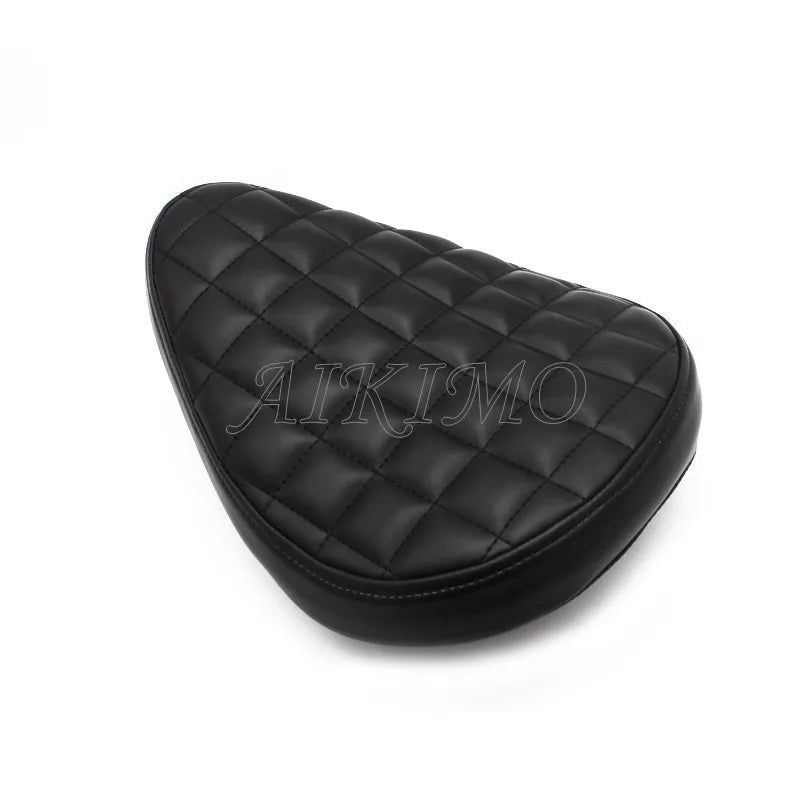 Motos de asiento de cuero con estilo retro Cafe Racer – Flacher Universalsitz para Bobber &amp; Chopper, Stoßdämpfend y vintage-schwarz 