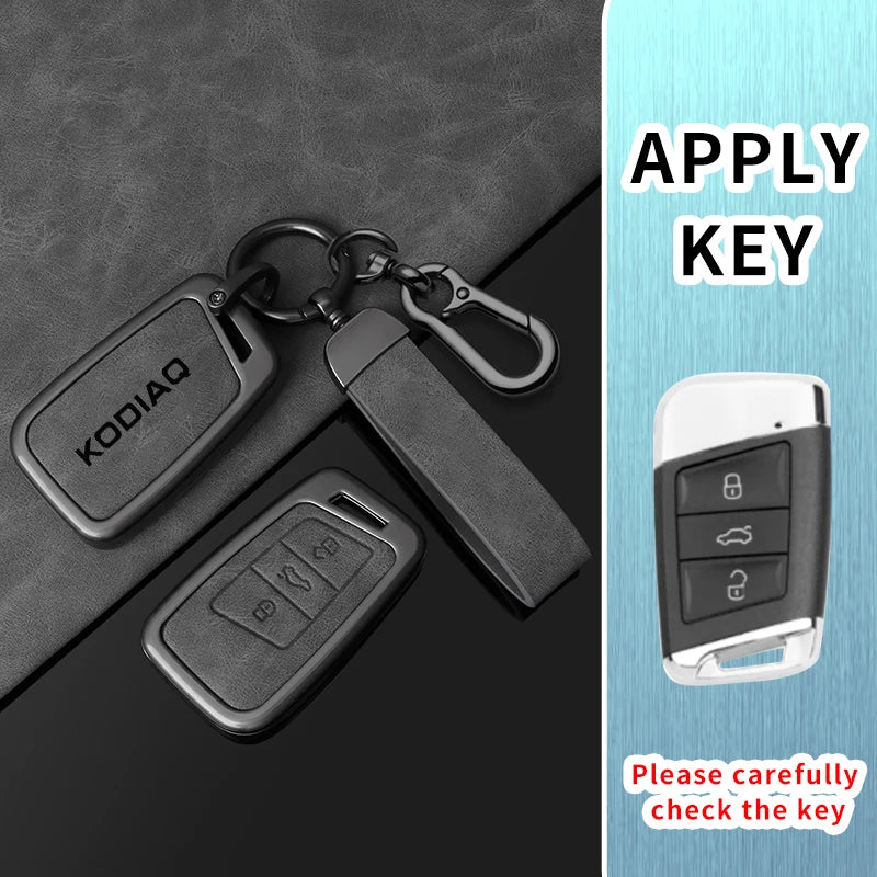 Étui de clé de voiture en cuir et métal de qualité supérieure pour Skoda Kodiaq – Étui élégant pour clé sans clé avec protection plus robuste
