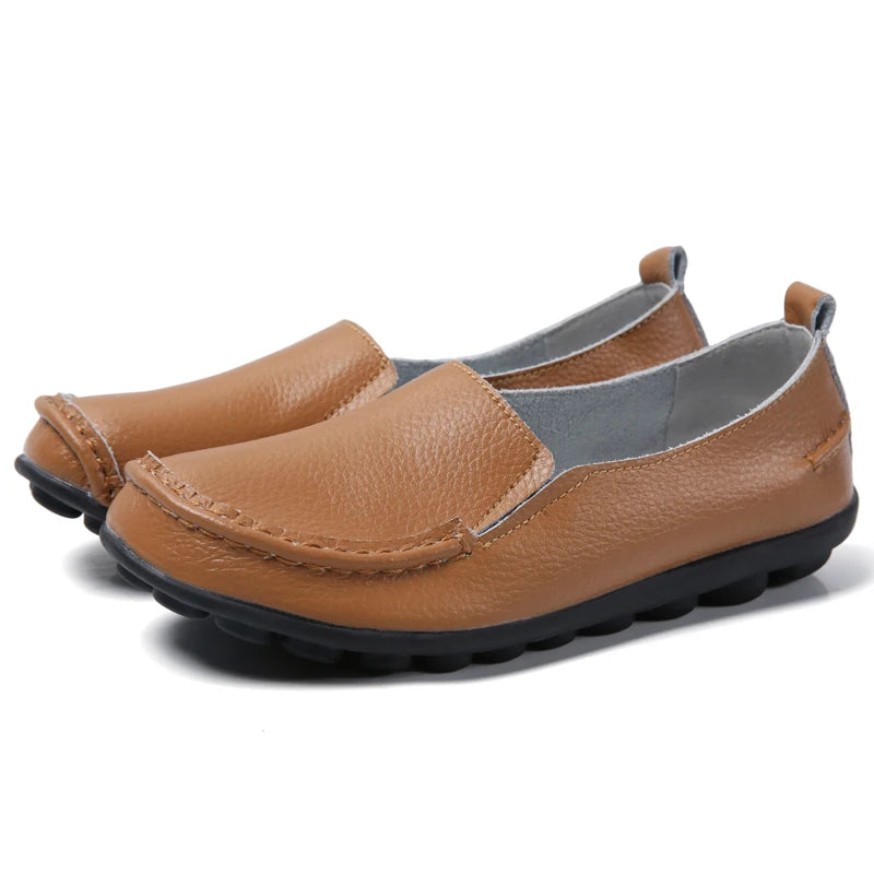 HAJINK Damen Flats 2024 – Weiche Slip-On Loafers aus echtem Leder, elegante Moccasins für Alltag & Freizeit, Plus Size