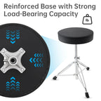 Höhenversstellbarer Drum Hocker aus PU-Leder – Gepolsterter Schlagzeugstuhl mit Edelstahl-Dreibein für Anfänger &amp; Erwachsene 