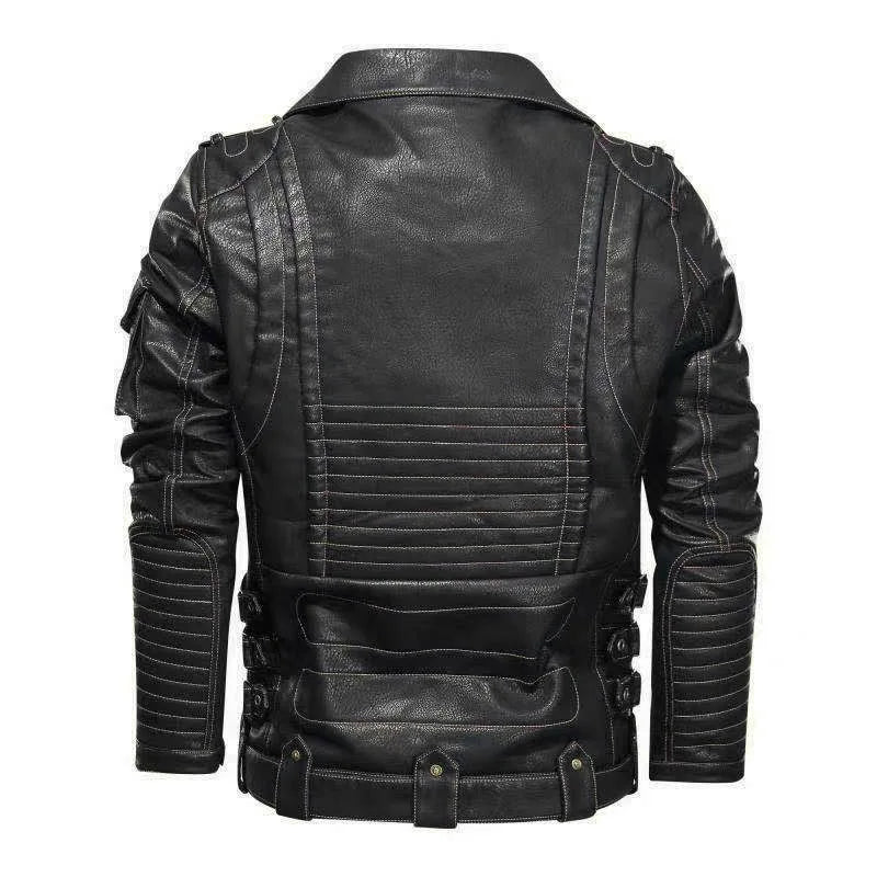 Herren Winter PU Lederjacke Schwarz – Modische Motorradjacke aus Kunstleder mit Reißverschluss & Taschen für Herbst & Winter
