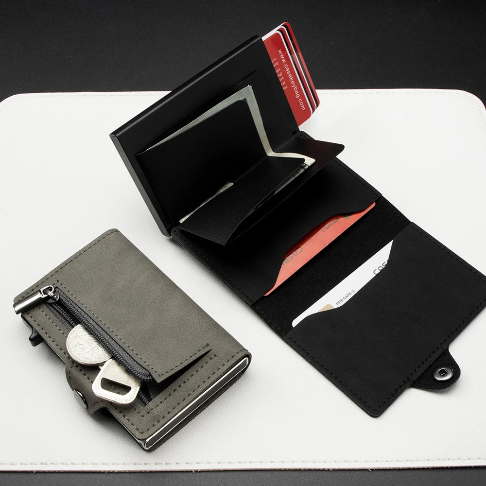 CASEKEY Smart Wallet Pink – Slim Minimalist Leder Geldbörse mit RFID-Schutz, Pop-Up Kartenhalter & Reißverschlussfach