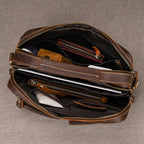 Luufan Herren Leder Aktentasche – Bolso bandolera vintage de piel Crazy Horse para iPad y oficina 