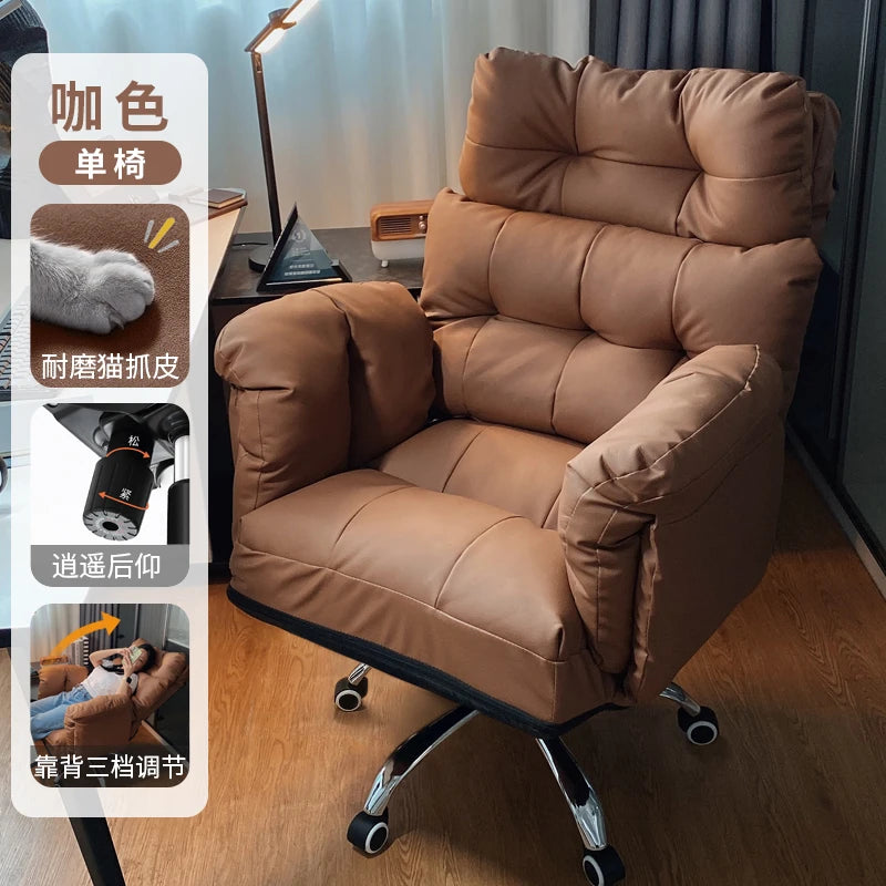 Ergonomischer Relax-Bürostuhl aus Echtleder mit Fußstütze – Verstellbarer Lazy Office Chair mit Liegefunktion, Rollen & Drehmechanik für Homeoffice & Schlafzimmer