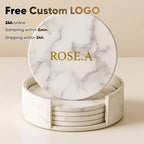 6er-Set personalisierte Leder-Marmor Untersetzer – Runde, hitzebeständige Getränkeunterlagen mit kostenloser Gravur für Kaffee &amp; Tee 