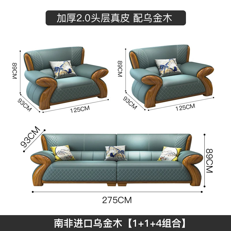 Nordisches Leder-Ecksofa im minimalistischen Design – Modulares L-/U-Form Lounge-Sofa aus Echtleder mit Massivholzfüßen