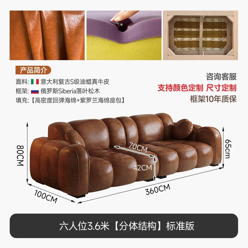 Cloud Designer Sofa im nordischen Stil – Modernes Lounge-Sofa mit Oil-Wax-Leder, Minimalistisches Relax-Sofa für Wohnzimmer &amp; Loft 