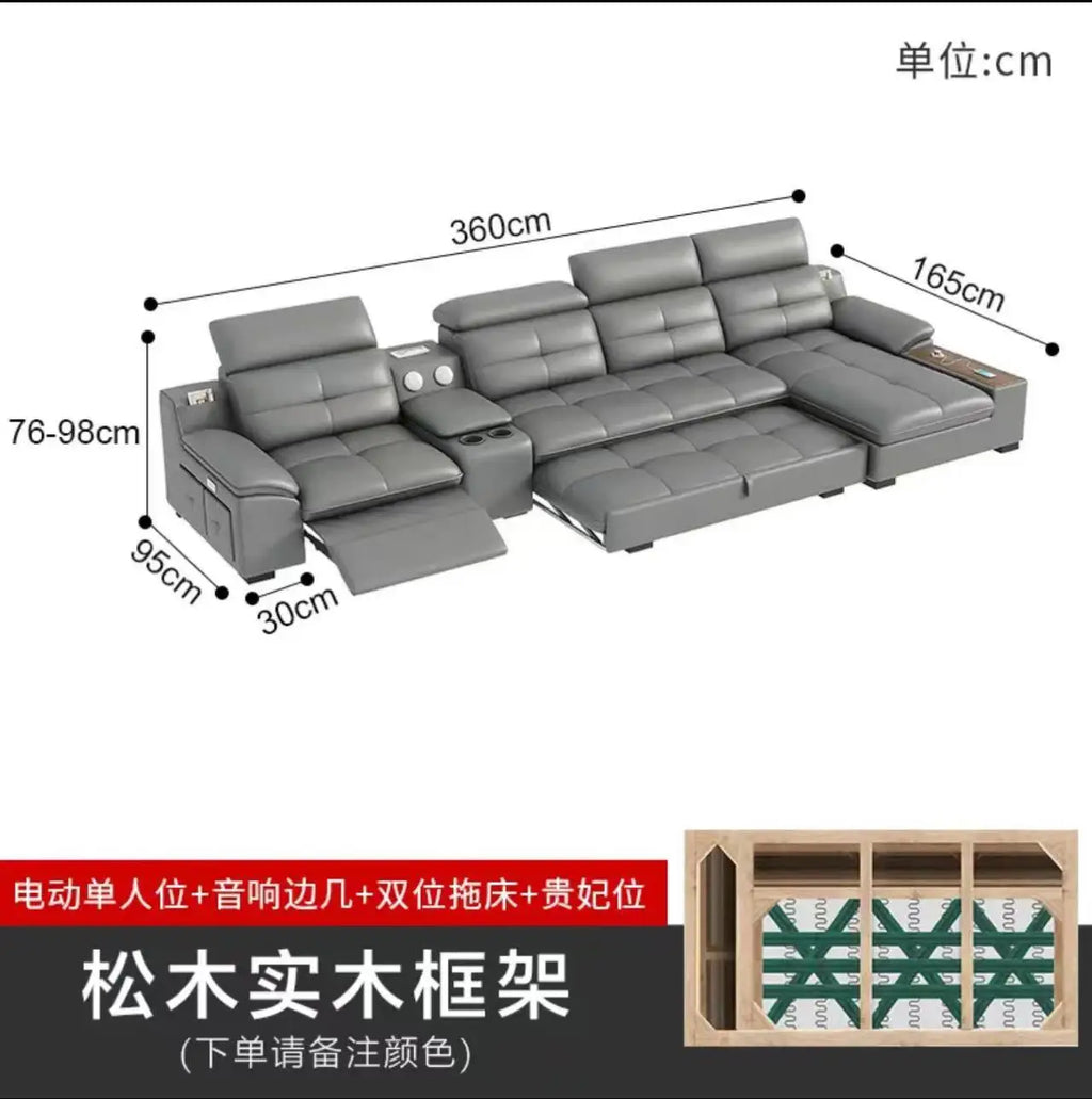 Modernes italienisches Leder Sofa mit Stauraum & elektrischer Funktion – Platzsparendes Kombinationssofa für kleine Wohnungen, elektrisch verstellbar
