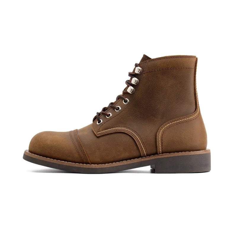 MADEN Hommes Vintage 8111 Bottines – Erstklassige Rindsleder Paratrooper Motorradstiefel für Herbst &amp; Winter 