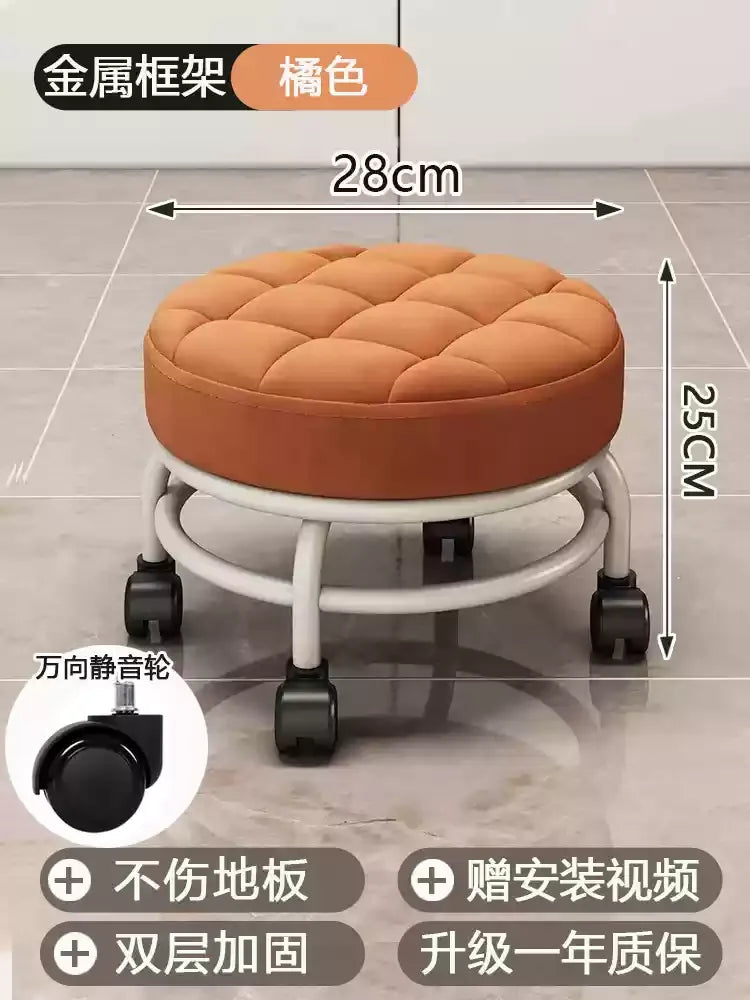 Niedriger Rollhocker aus Metall mit leisen Universalrollen – Beweglicher Schuhwechselstuhl für Haushalt & Wohnzimmer